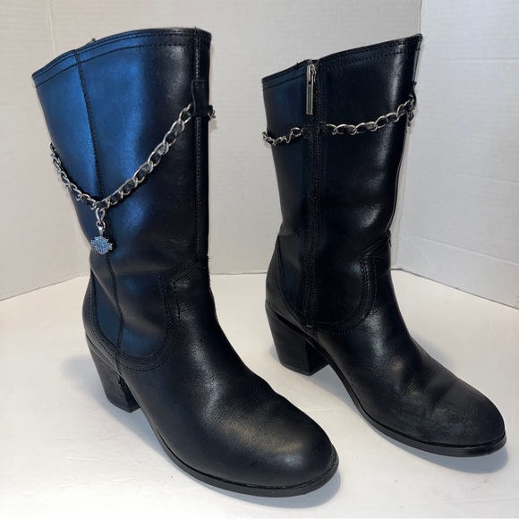Harley-Davidson Shoes - HARLEY-DAVIDSON Women’s Black Leather Mid-Calf Zip Up Boots, Size 8 M #D85438